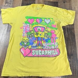 SUGARHILL Game Over Wasted Graphic Print Yellow T Shirt MEDIUM LA Streetwear